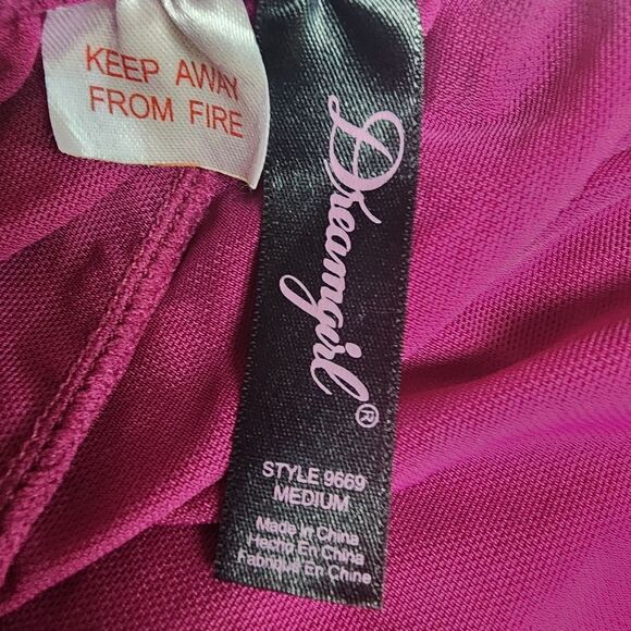 Dreamgirl Magenta Mesh & Lace Halter Babydoll Chemise (M) - Picture 6 of 6